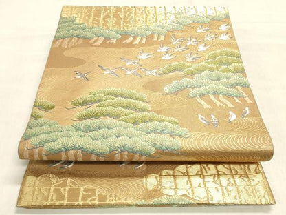 平和屋着物◎西陣　服部織物謹製　六通柄袋帯　唐織　飛鳥風景松文　金糸　正絹　逸品　DABK8014ar