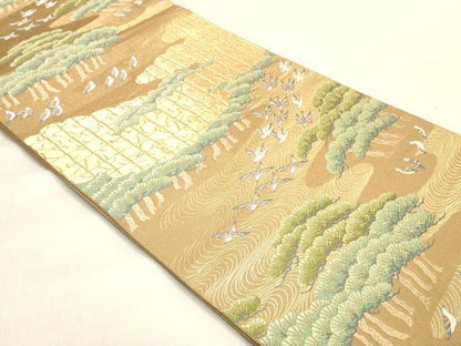 平和屋着物◎西陣　服部織物謹製　六通柄袋帯　唐織　飛鳥風景松文　金糸　正絹　逸品　DABK8014ar