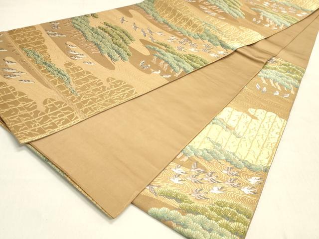 平和屋着物◎西陣　服部織物謹製　六通柄袋帯　唐織　飛鳥風景松文　金糸　正絹　逸品　DABK8014ar
