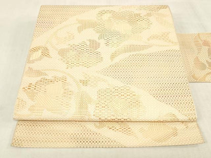 平和屋着物◎八寸名古屋帯　枝花文　正絹　逸品　DABK8042ar