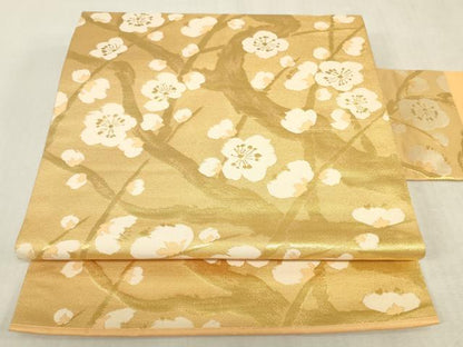 平和屋着物◎九寸名古屋帯　枝梅　金糸　正絹　逸品　DABK8049ar