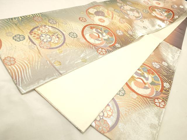 平和屋着物◎六通柄袋帯　唐織　鴛鴦花丸文　金銀糸　正絹　逸品　DABK8059ar