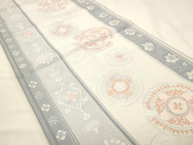 平和屋着物◎八寸名古屋帯　唐織　紬地　花丸文　正絹　逸品　DABK8076ar