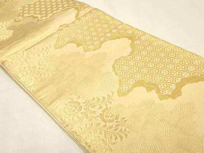 平和屋着物◎六通柄袋帯　流水吉祥花文　金糸　正絹　逸品　DABK8082ar