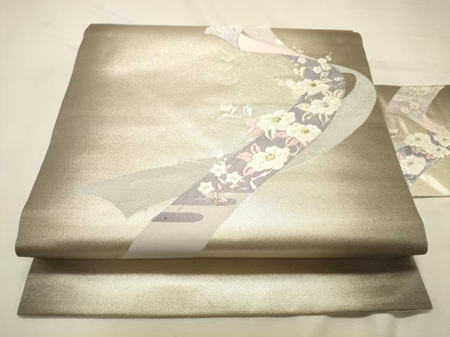 平和屋着物◎九寸名古屋帯　刺繍　鬘帯花文　金銀糸　正絹　逸品　DABK8094ar