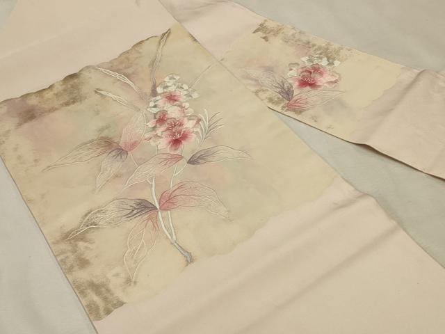 平和屋着物◎九寸名古屋帯　総刺繍　草花文　正絹　逸品　DABK8098ar