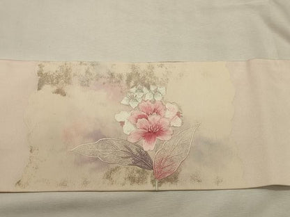 平和屋着物◎九寸名古屋帯　総刺繍　草花文　正絹　逸品　DABK8098ar