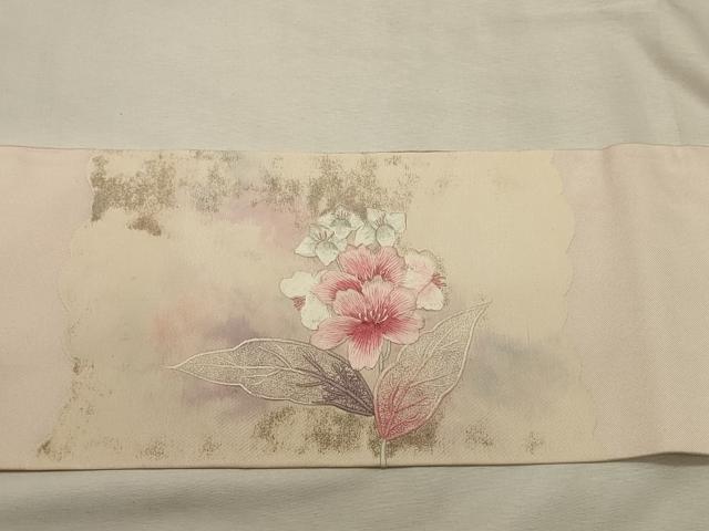 平和屋着物◎九寸名古屋帯　総刺繍　草花文　正絹　逸品　DABK8098ar