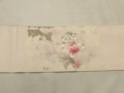 平和屋着物◎九寸名古屋帯　総刺繍　草花文　正絹　逸品　DABK8098ar