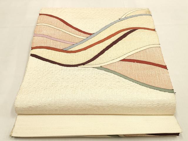 平和屋着物◎八寸名古屋帯　紬地　すくい織　櫛織　重ね山文　正絹　逸品　DABK8103ar
