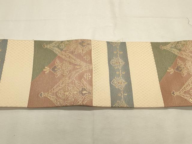 平和屋着物◎つけ帯　横段更紗花文　金糸　正絹　逸品　DABK8115ar