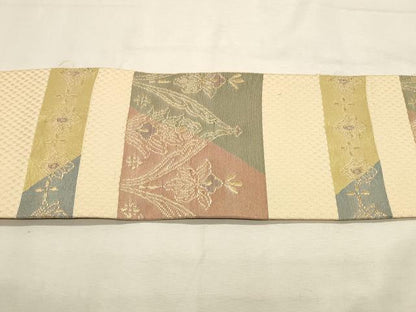 平和屋着物◎つけ帯　横段更紗花文　金糸　正絹　逸品　DABK8115ar