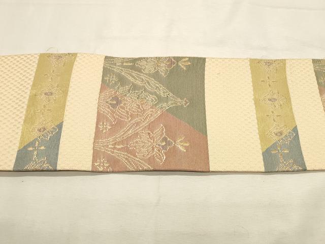 平和屋着物◎つけ帯　横段更紗花文　金糸　正絹　逸品　DABK8115ar