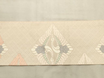 平和屋着物◎九寸名古屋帯　唐織　双鶴菱文　正絹　逸品　DABK8121ar