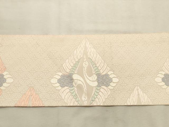 平和屋着物◎九寸名古屋帯　唐織　双鶴菱文　正絹　逸品　DABK8121ar