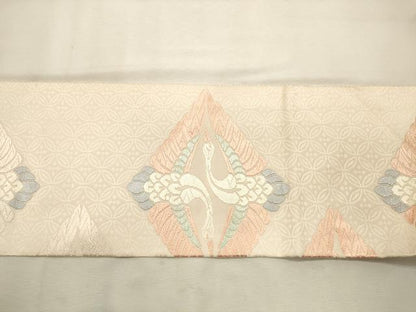 平和屋着物◎九寸名古屋帯　唐織　双鶴菱文　正絹　逸品　DABK8121ar
