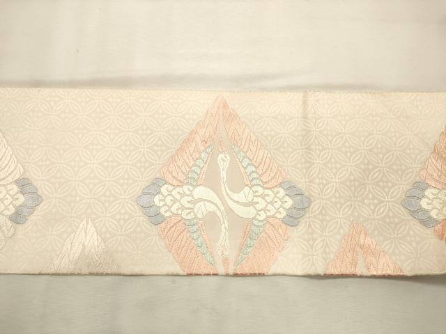 平和屋着物◎九寸名古屋帯　唐織　双鶴菱文　正絹　逸品　DABK8121ar
