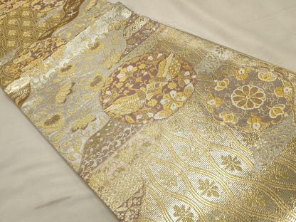 平和屋着物◎佐賀錦　六通柄袋帯　向かい鳥花唐草文　金銀糸　正絹　逸品　DABK8126ar