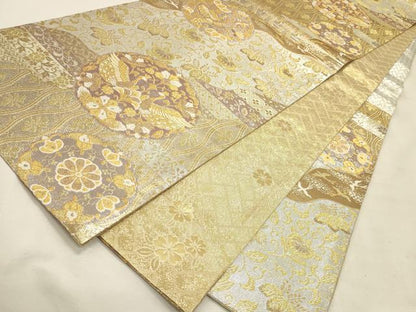 平和屋着物◎佐賀錦　六通柄袋帯　向かい鳥花唐草文　金銀糸　正絹　逸品　DABK8126ar