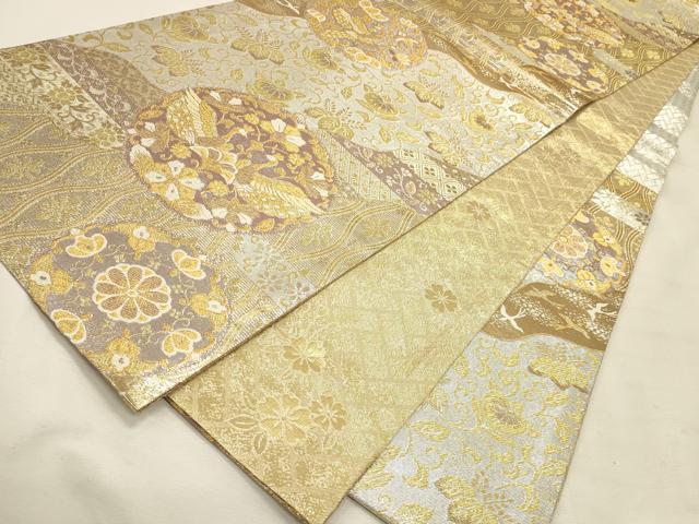 平和屋着物◎佐賀錦　六通柄袋帯　向かい鳥花唐草文　金銀糸　正絹　逸品　DABK8126ar