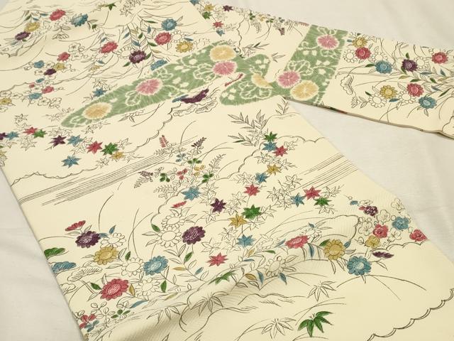 平和屋着物◎九寸名古屋帯　手描き　絞り　霞草花文　正絹　逸品　DABK8130ar