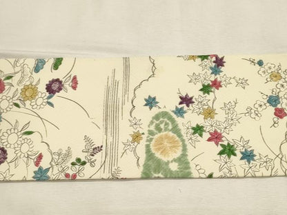 平和屋着物◎九寸名古屋帯　手描き　絞り　霞草花文　正絹　逸品　DABK8130ar