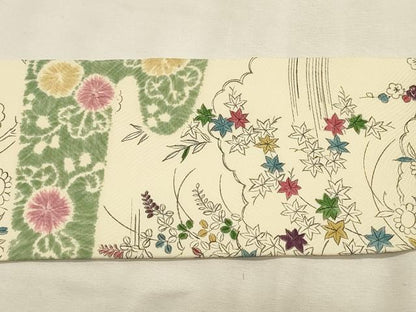 平和屋着物◎九寸名古屋帯　手描き　絞り　霞草花文　正絹　逸品　DABK8130ar