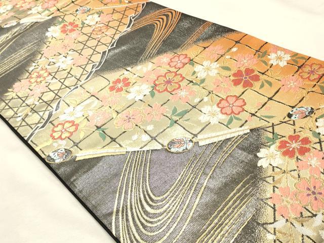 平和屋着物◎六通柄袋帯　唐織　草花文　金銀糸　正絹　逸品　DABK8142ar