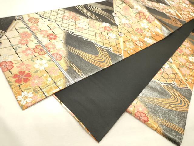 平和屋着物◎六通柄袋帯　唐織　草花文　金銀糸　正絹　逸品　DABK8142ar