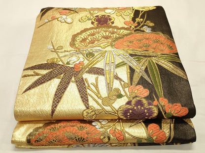 平和屋着物◎六通柄袋帯　唐織　風通双重織箔通　麗雅　松竹梅　金銀糸　正絹　逸品　DABK8144ar