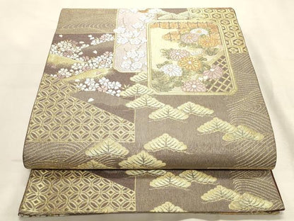 平和屋着物◎六通柄袋帯　唐織　吉祥短冊文　金糸　正絹　逸品　DABK8154ar