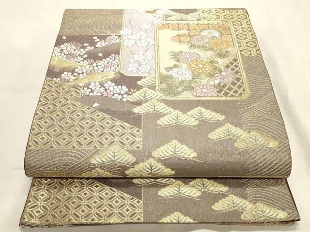 平和屋着物◎六通柄袋帯　唐織　吉祥短冊文　金糸　正絹　逸品　DABK8154ar