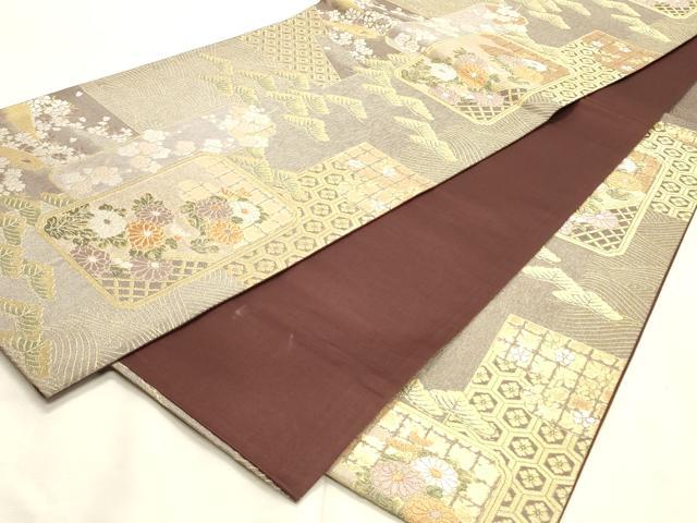平和屋着物◎六通柄袋帯　唐織　吉祥短冊文　金糸　正絹　逸品　DABK8154ar