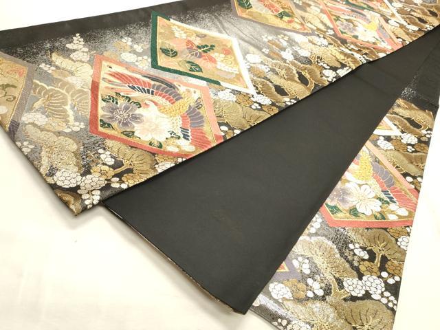 平和屋着物◎六通柄袋帯　唐織　鳳凰花菱文　黒地　金銀糸　正絹　逸品　DABK8164ar