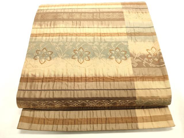 平和屋着物◎西陣　全通柄袋帯　ふくれ織　横段花文　金糸　正絹　逸品　DABK8170ar