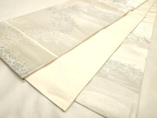 平和屋着物◎六通柄袋帯　唐織　枝梅文　銀糸　正絹　逸品　DABK8171ar