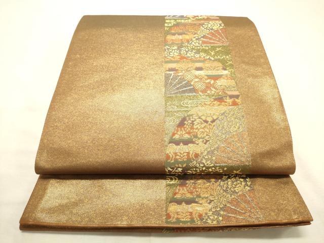平和屋着物◎六通柄袋帯　扇面花文　金糸　引箔　正絹　逸品　DABK8175ar