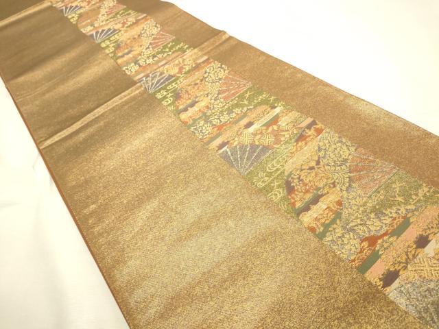 平和屋着物◎六通柄袋帯　扇面花文　金糸　引箔　正絹　逸品　DABK8175ar