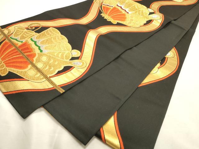 平和屋着物◎六通柄袋帯　唐織　立涌舞蝶文　黒地　金銀糸　正絹　逸品　DABK8177ar