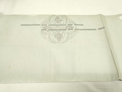 平和屋着物◎太鼓柄袋帯　駒刺繍　総刺繍　正倉院花文　銀糸　正絹　逸品　DABK8181ar