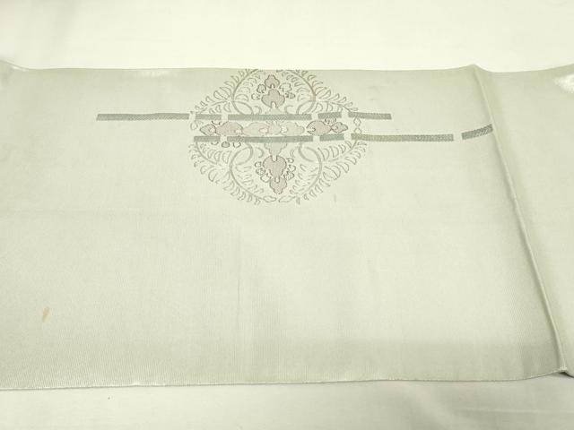 平和屋着物◎太鼓柄袋帯　駒刺繍　総刺繍　正倉院花文　銀糸　正絹　逸品　DABK8181ar