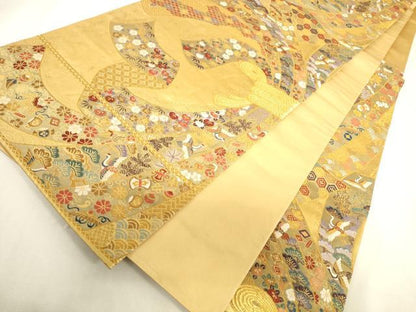 平和屋着物◎六通柄袋帯　唐織　熨斗宝尽くし紋　金糸　正絹　逸品　DABK8190ar