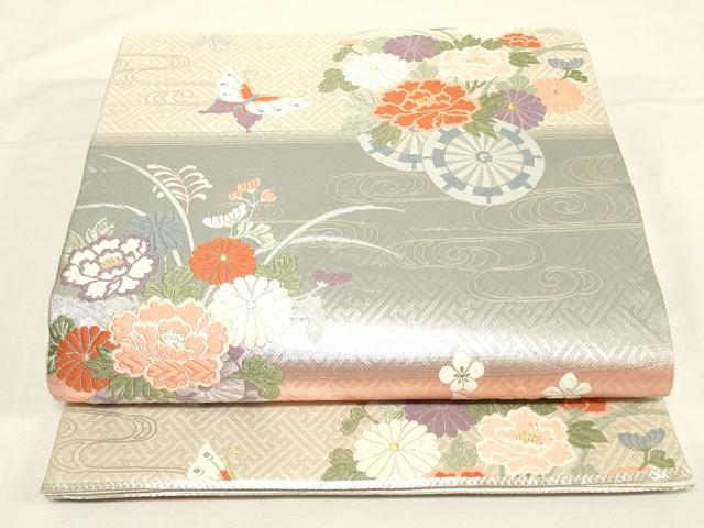 平和屋着物◎佐賀錦　六通柄袋帯　唐織　舞蝶花車文　金銀糸　正絹　逸品　DABK8191ar