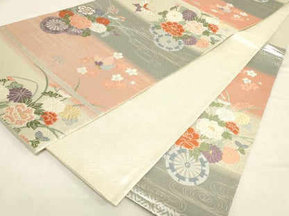 平和屋着物◎佐賀錦　六通柄袋帯　唐織　舞蝶花車文　金銀糸　正絹　逸品　DABK8191ar