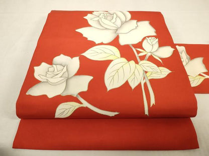 平和屋着物◎塩瀬　九寸名古屋帯　草花　金彩　正絹　逸品　DABK8208ar