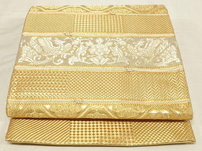 平和屋着物◎六通柄袋帯　唐織　横段更紗花鳥文　こころはむすび　金銀糸　正絹　逸品　DABK8212ar