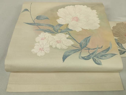 平和屋着物◎九寸名古屋帯　唐織　草花文　正絹　逸品　DABK8216ar