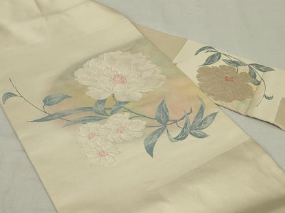平和屋着物◎九寸名古屋帯　唐織　草花文　正絹　逸品　DABK8216ar