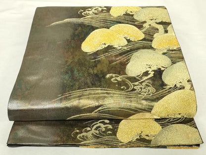 平和屋着物◎六通柄袋帯　琳派波に松図　金糸　引箔　正絹　逸品　DABK8219ar