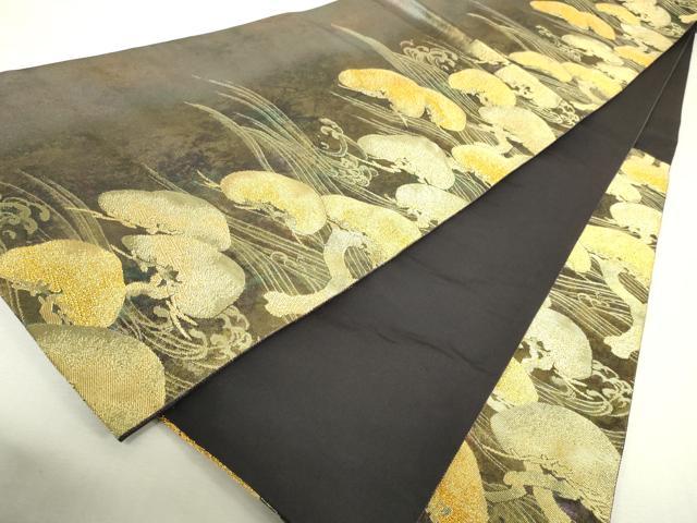 平和屋着物◎六通柄袋帯　琳派波に松図　金糸　引箔　正絹　逸品　DABK8219ar